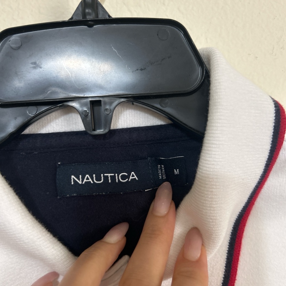 Nautica Classic White Cotton Polo Shirt w/ Red & Navy Trim | Size Medium - Picture 2 of 7